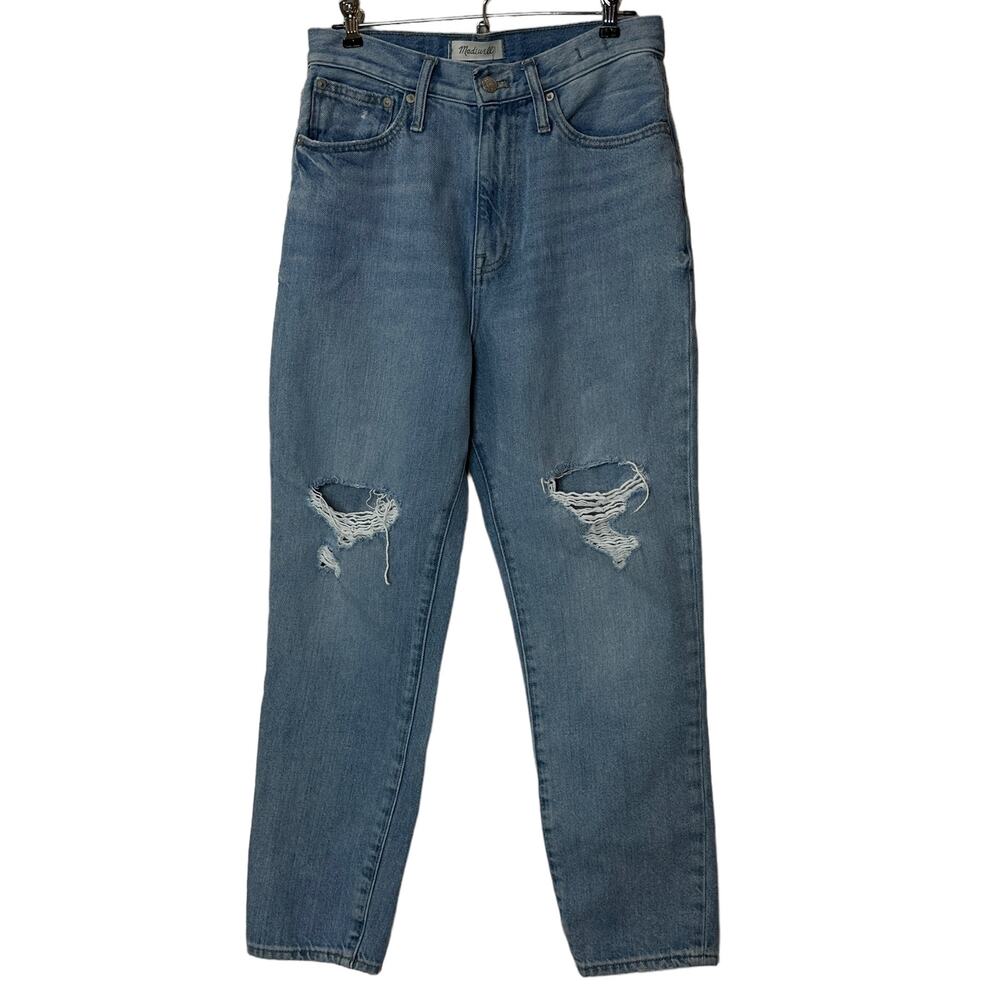 Madewell The Momjean High Rise Distressed Knees Jean Medium Wash Blue Women 27